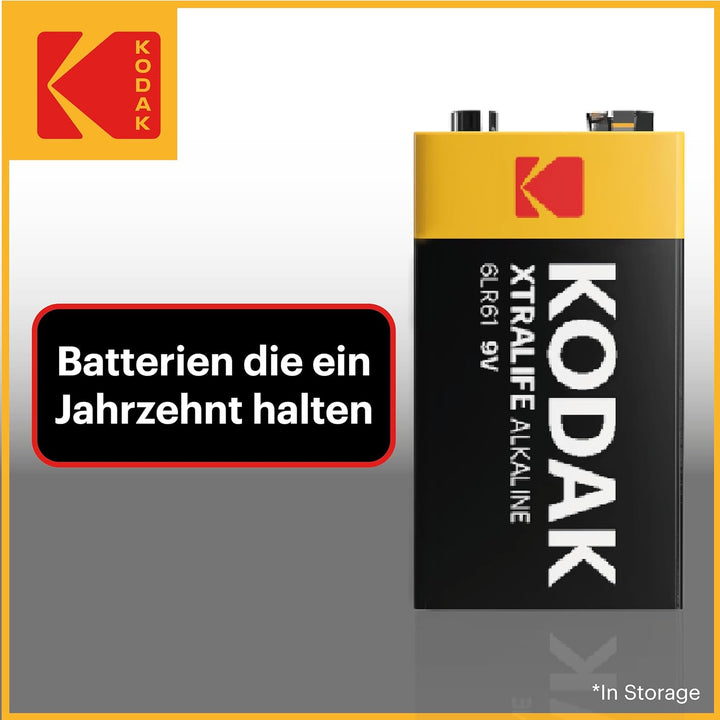 Kodak | 9 Volt Blockbatterie für Rauchmelder | 9V Batterien | 10 Stück | PP3, 9V