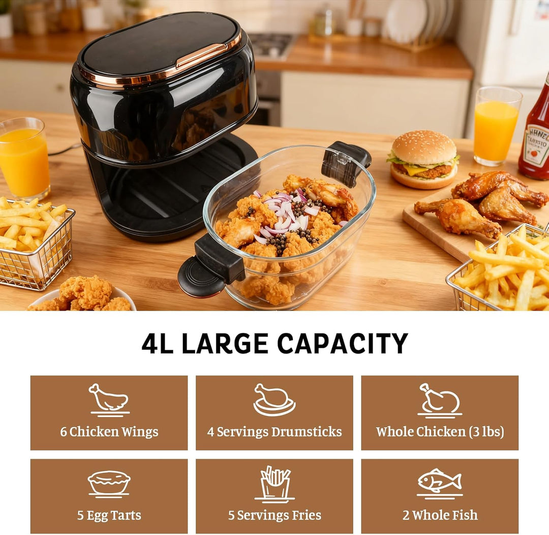 Heissluftfritteuse 5L Airfryer, 9-in-1 mit Glas-Korb &amp; LED-Touchscreen, 24h Timer, Sichtfenster, ges