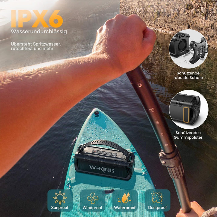 Bluetooth Lautsprecher, W-KING 30W Tragbarer Musikbox, 5000mAh Batterie, 24-Stunden Akkulaufzeit, Wa
