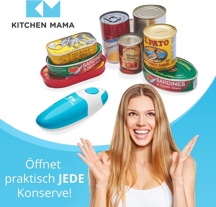 Kitchen Mama Elektrischer Dosenöffner - Konservenöffner mit Start &amp; Stopp Funktion, glatte Kanten, e