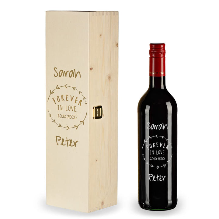 polar-effekt 2-TLG Wein Geschenkidee Hochzeit - personalisierte 1x 0,7 Liter Weinflasche und 1x Echt