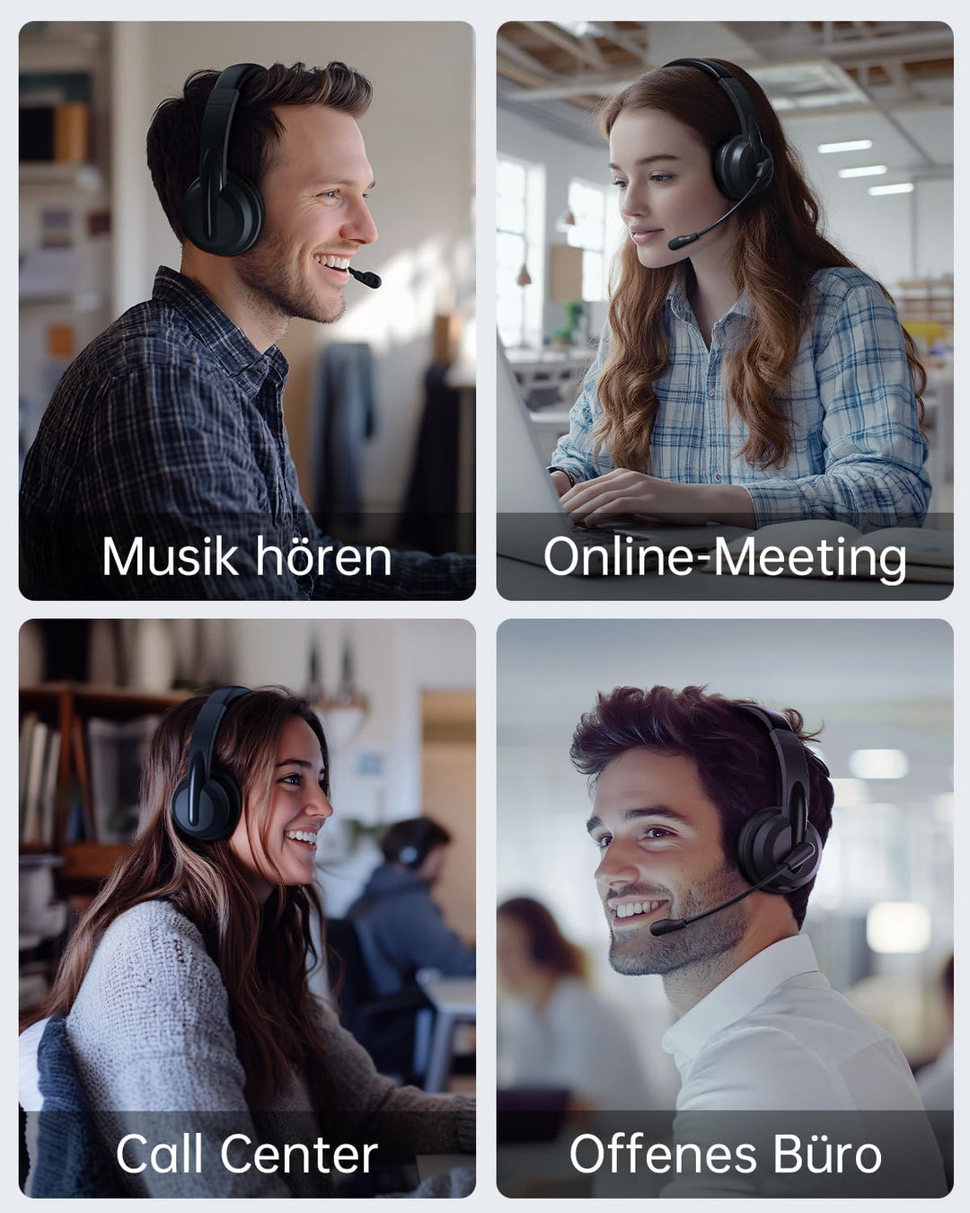 syndesmos Headset mit Mikrofon Bluetooth, Verstellbares Kopfband Headset PC, Unterstützt 2,4 G/Bluet