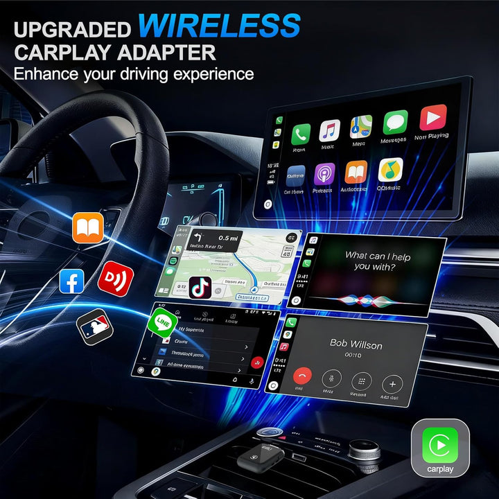 Wireless CarPlay Adapter 2-in-1, 2025 Aufgerüstet Wired zu Wireless für CarPlay/Android Auto, Mini-D