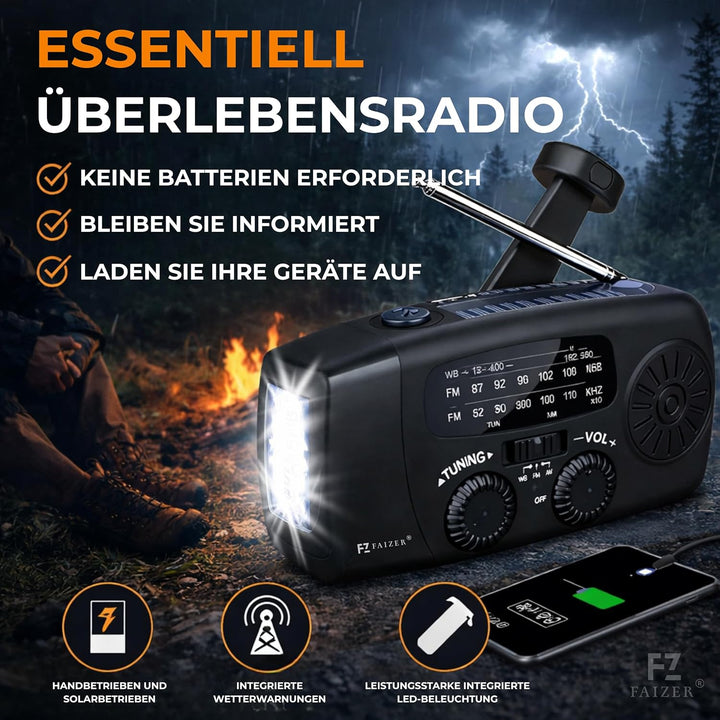 Notfall-Solarradio,Faizer®, kurbelradio,Selbstbetriebenes Kurbelradio mit LED-Taschenlampe, SOS-Alar