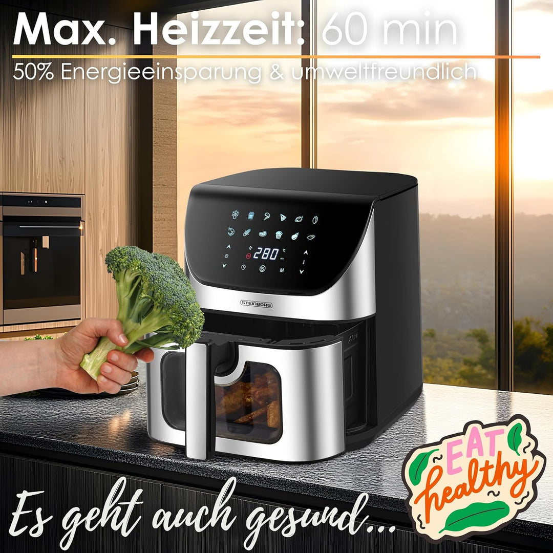 Heissluftfritteuse | 8 Liter | Heissluftfritteuse | 4 in 1 Mini Backofen | Fritteuse | Dörrautomat |