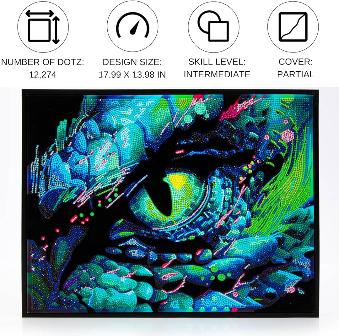DIAMOND DOTZ 2594356 Original 5D Diamond Painting Set, Neon Drachenauge, mit Neonfarben und Samt, DI