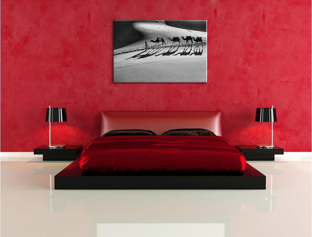 Pixxprint Monocrome, Kamelkarawane in der Wüste, Format: 100x70 auf Leinwand, 100x70