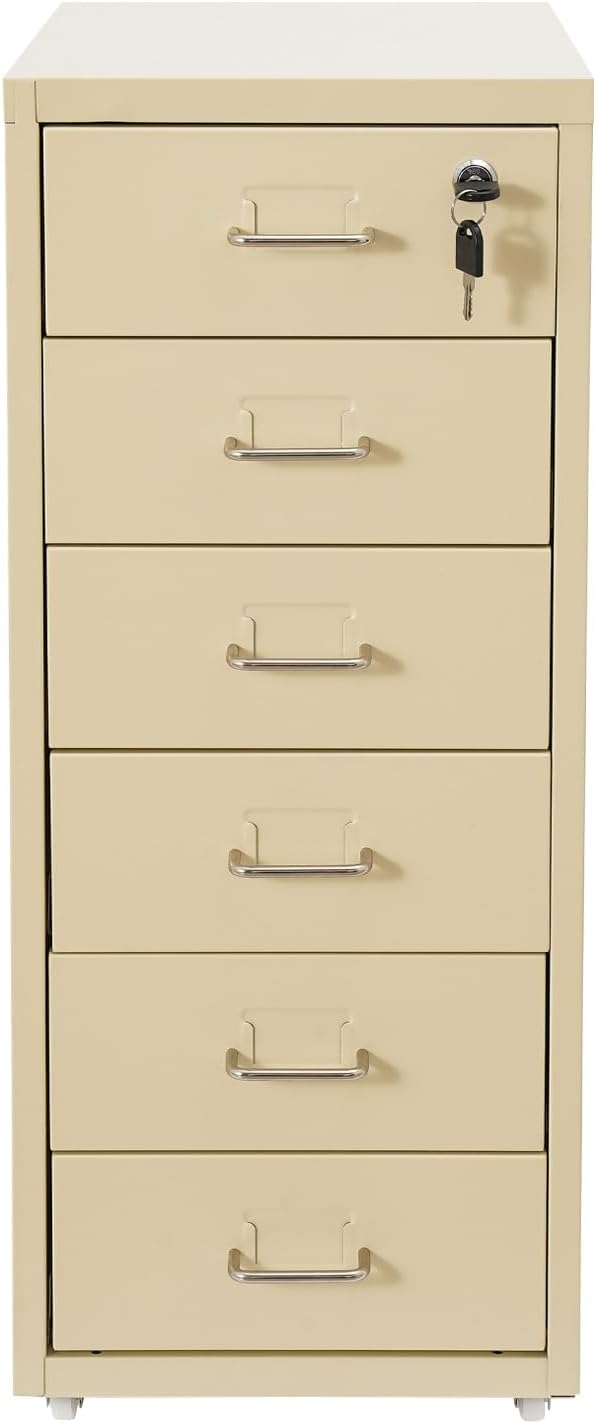 Metall Rollcontainer, Büromöbel für Schreibtisch, Büro Organizer mit 6 Schubladen, Abschliessbarer S