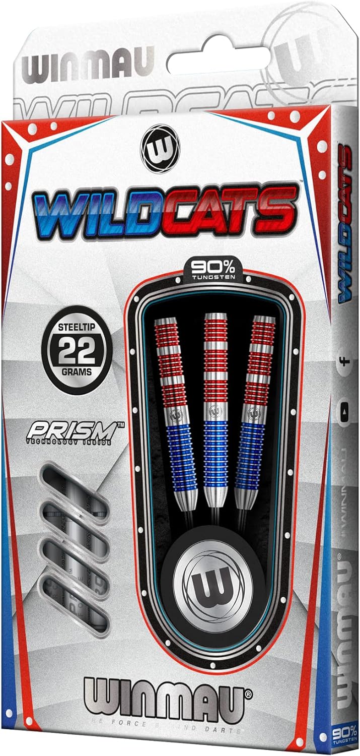 WINMAU Wildcats 22 Gramm Profi Wolfram Steeltip Dartpfeile Set mit Flights und Schäfte