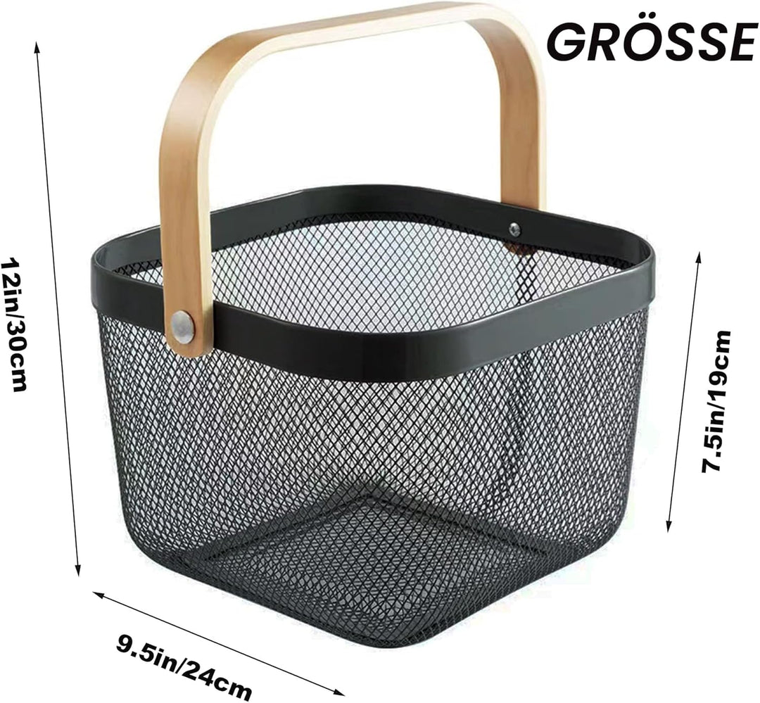 2 Stück Garten-Erntekörbe, Picknickkörbe mit robustem Metallgeflecht und Bambusgriff, perfekt zum Ei