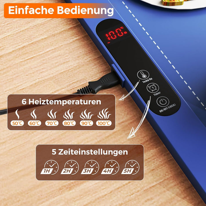 RELAX4LIFE Warmhalteplatte für Speisen, elektrische Wärmematte mit automatischer Abschaltung, Speise