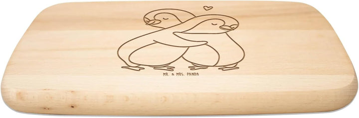 Mr. &amp; Mrs. Panda Holzbrett Pinguine Kuscheln - Geschenk, Valentinstag, Frühstücksbrett, Hochzeitstag