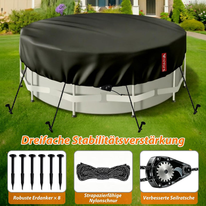 Poolabdeckung Rund 305, Verdicktes 420D Pu Pool Winterabdeckung, UV-Schutz Poolabdeckung Winter mit