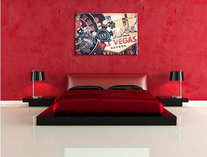 Las Vegas Casino Roulette, Format: 100x70 auf Leinwand, XXL riesige Bilder fertig gerahmt mit Keilra