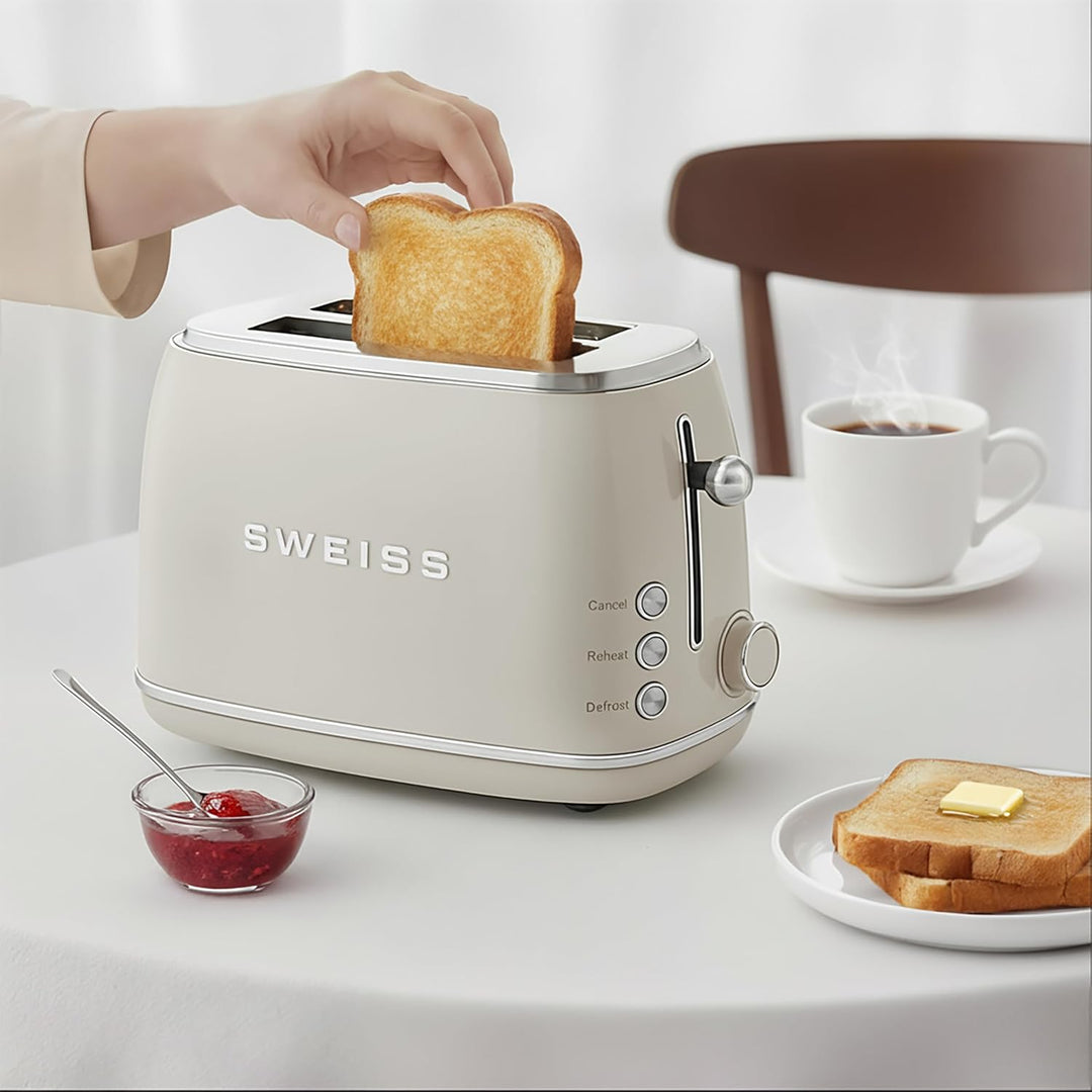 SWEISS Vintage-Toaster GRS8, 2 Schlitze, 6 Bräunungsstufen, Auftaufunktion, Für Baguette geeignet, S