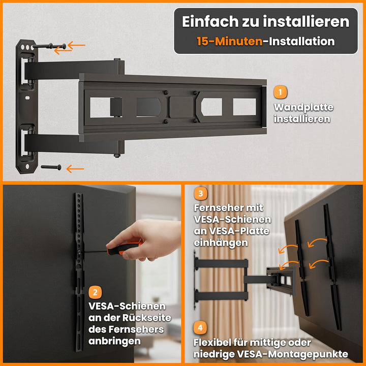 EasyLife FlexMount E70 Single TV-Wandhalterung für 37–70" Fernseher bis 35 kg – Einarm-Design, VESA