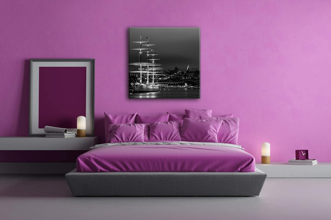 deyoli Segelboote im Hafen von Stockholm Format: 70x70 Effekt: Schwarz&amp;Weiss als Leinwandbild, Motiv