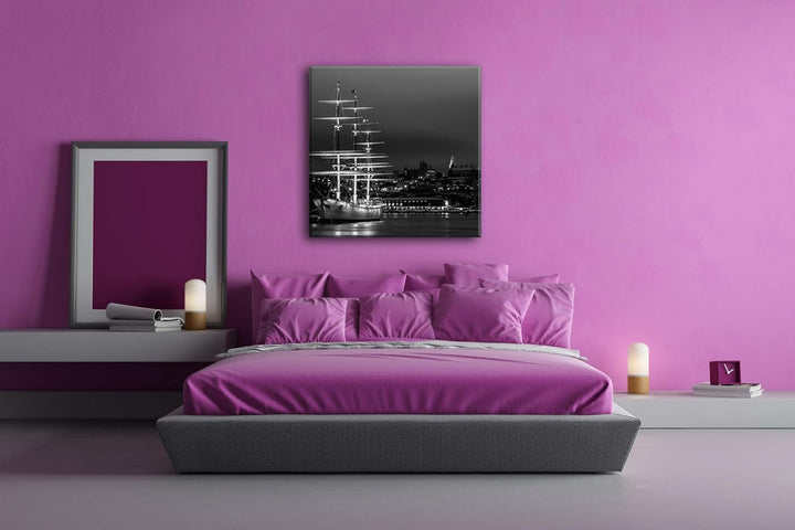 deyoli Segelboote im Hafen von Stockholm Format: 70x70 Effekt: Schwarz&amp;Weiss als Leinwandbild, Motiv