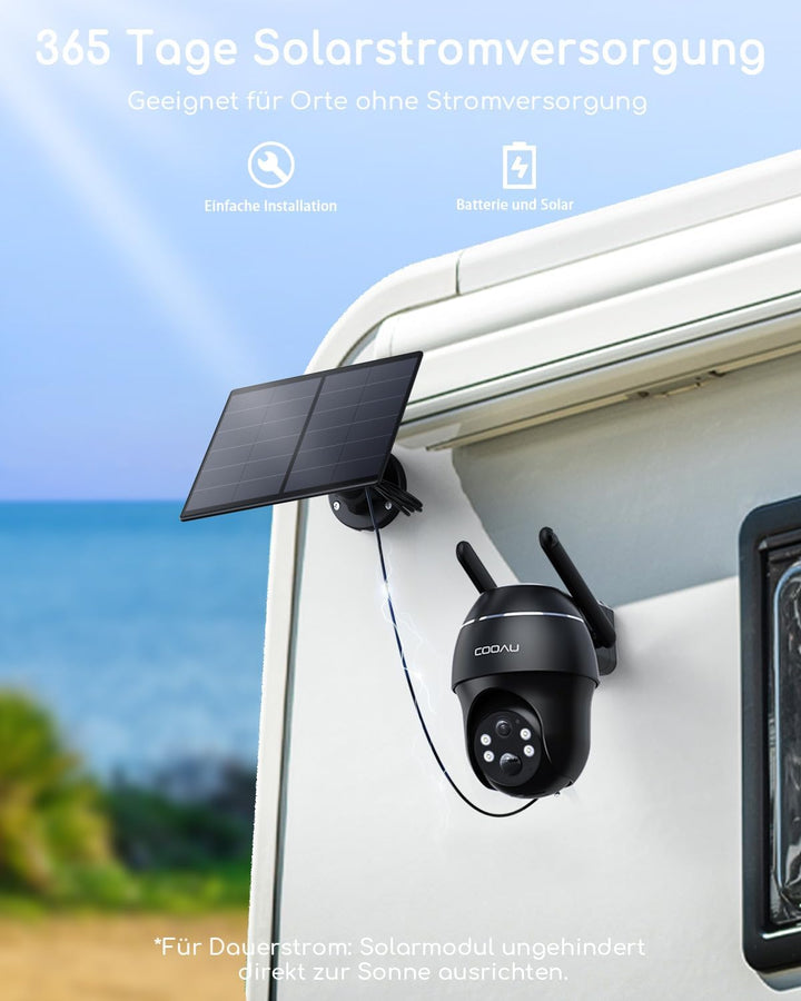 COOAU 4G LTE Überwachungskamera Aussen Akku mit SIM Karte+64GB Kartenspeicher+Solarpanel, Kamera übe