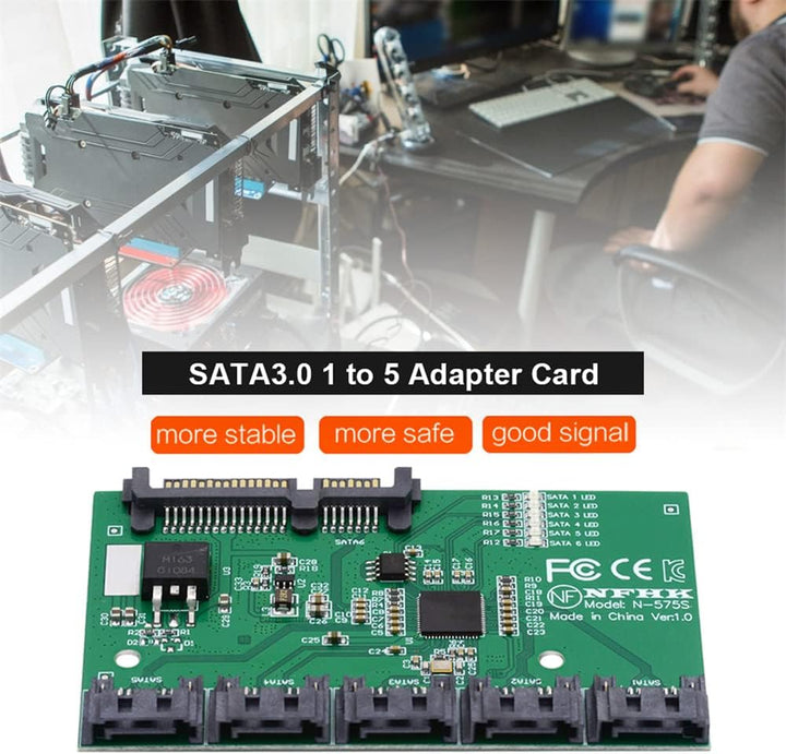 NFHK SATA 3.0 6Gbps 1 bis 5 Splitter Ports HUB Adapter Konverter PM Multiplier Port Selector JMB575
