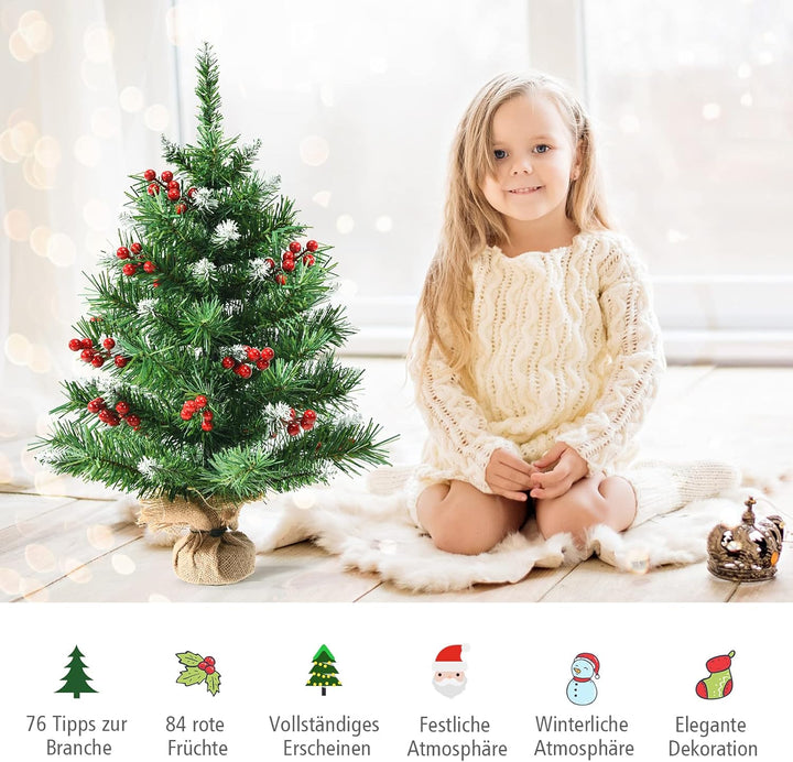 COSTWAY 60 cm Mini künstlicher Weihnachtsbaum, Kleiner Tannenbaum, Tisch-Christbaum mit 76 Spitzen,