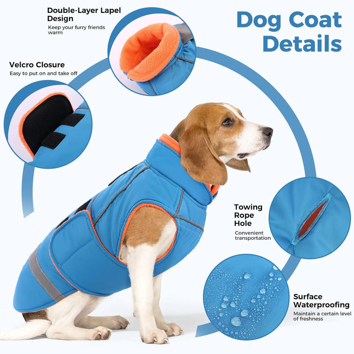 Hundejacke mit Klettverschluss – Reflektierend, Führungsöse & wärmender Kragen – Leichtes Wintercoat