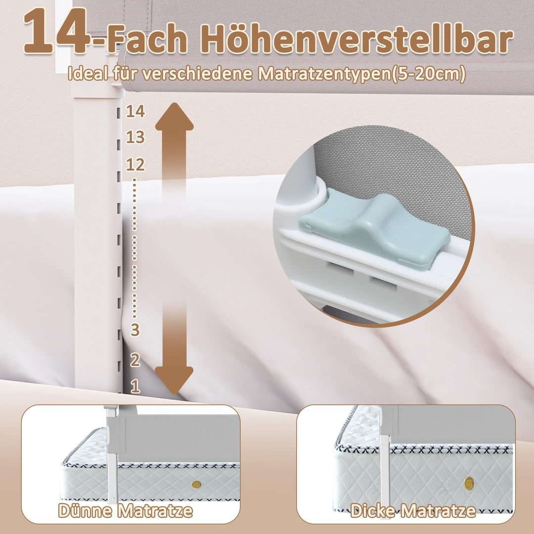 Bettgitter Set 2x200 cm + 1x180 cm, klappbarer Rausfallschutz, 72-86 cm höhenverstellbar, Schutzgitt