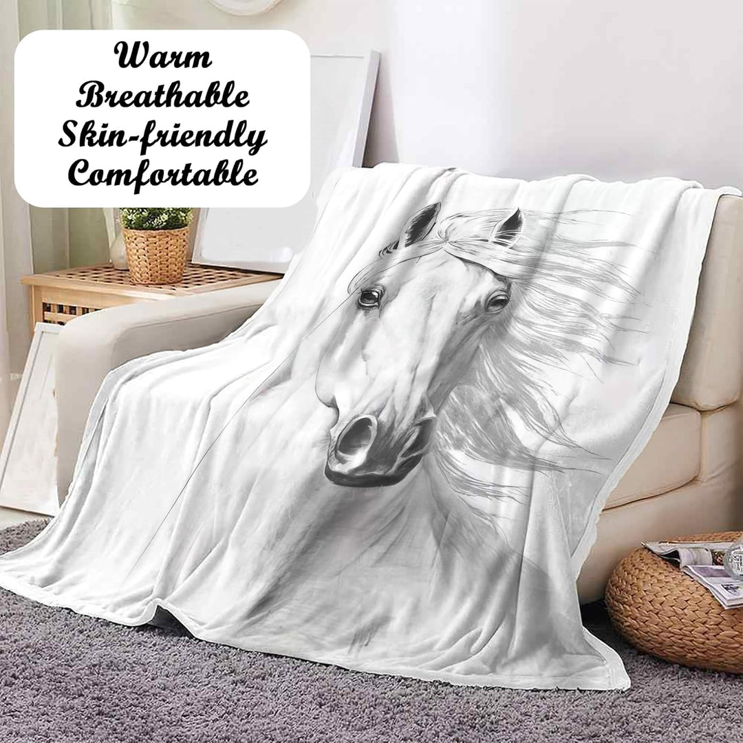 Pferd Kuscheldecke Flanell Decke Fleecedecke Flauschig Weich und Warme,3D Pferd Wohndecke Sofadecke