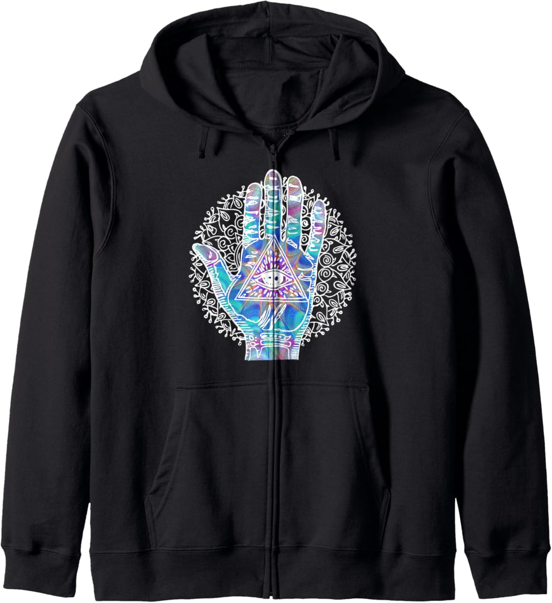 Psychedelic Hamsa Hand Trippy Colorful Third Eye Blue Swirl Kapuzenjacke