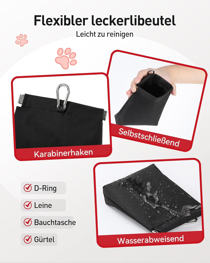 AGPTEK Bauchtasche mit Leckerli-Tasche für Hunde, Blau | Hundekotbeutel-Spender, Futterbeutel, Für H
