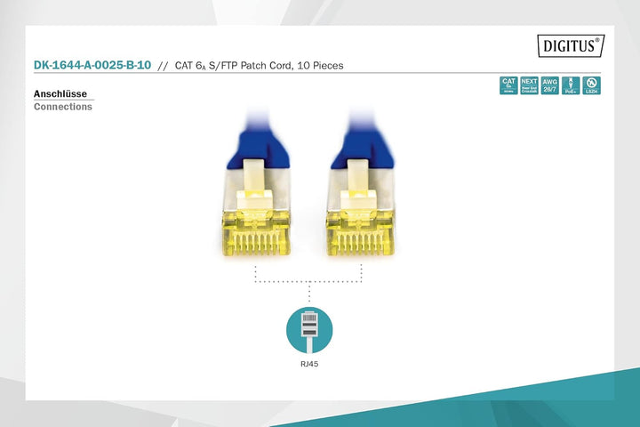 DIGITUS LAN Kabel Cat 6A - 0,25m - 10 Stück - RJ45 Netzwerkkabel - S/FTP Geschirmt - Kompatibel zu C