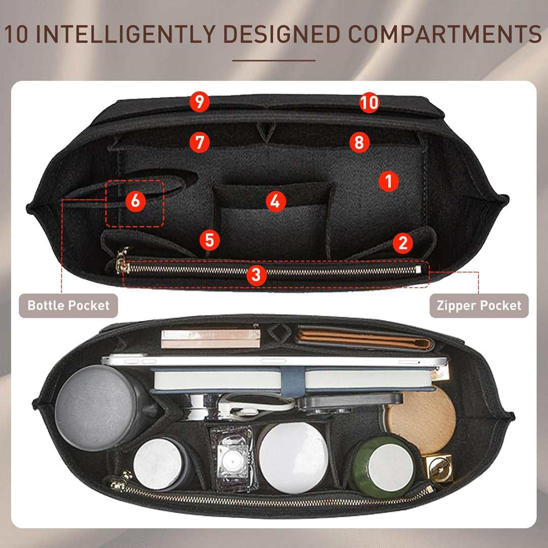 Doxo Filz Handtaschen-Organizer für LV Speedy 30, Neverfull PM (M, schwarze Tasche + schwarzer Boden