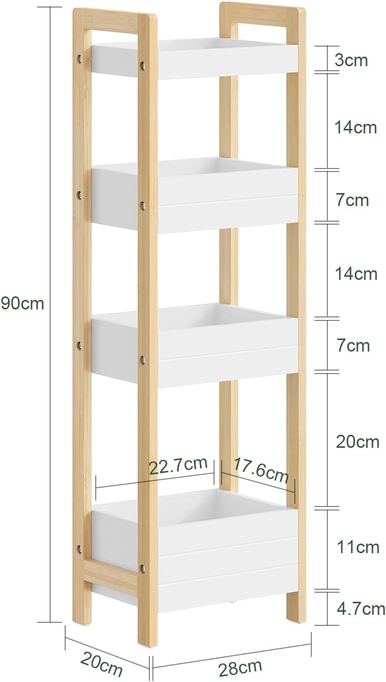 SoBuy Badezimmerschrank mit 4 stabilen Regalen - schmaler Nischenschrank Badregal schmal Badschrank