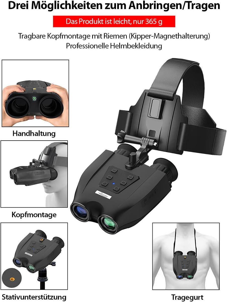 Zavarius Nachtsichtgerät: Nachtsichtbrille/-gerät mit Kopfhalterung, 2,5K-UHD-Cam, 6X Opt. Zoom (Nac