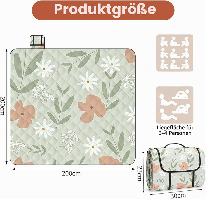Picknickdecke 200x200 cm, Wasserdicht &amp; Waschbar aus robustem Oxford Gewebe, Hautfreundliche Strandd