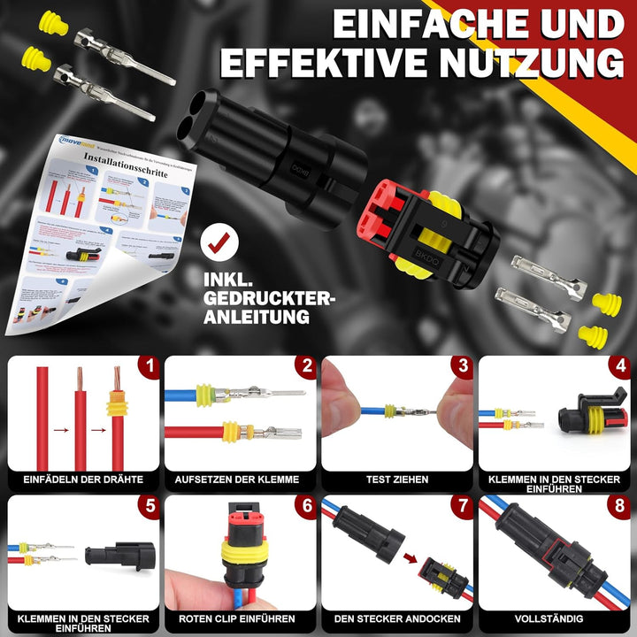 moveland kfz Stecker 808PCS - Schnell kfz Steckverbinder Wasserdicht 1/2/3/4/5/5/6 Polig - Dicht Ste