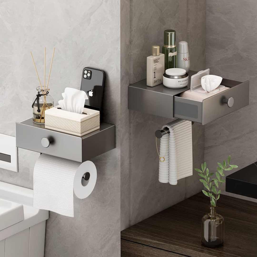 VOLDRA Toilettenpapierhalter Mit Feuchttücherbox Ohne Bohren Klopapierhalter mit Ablage Klorollenhal