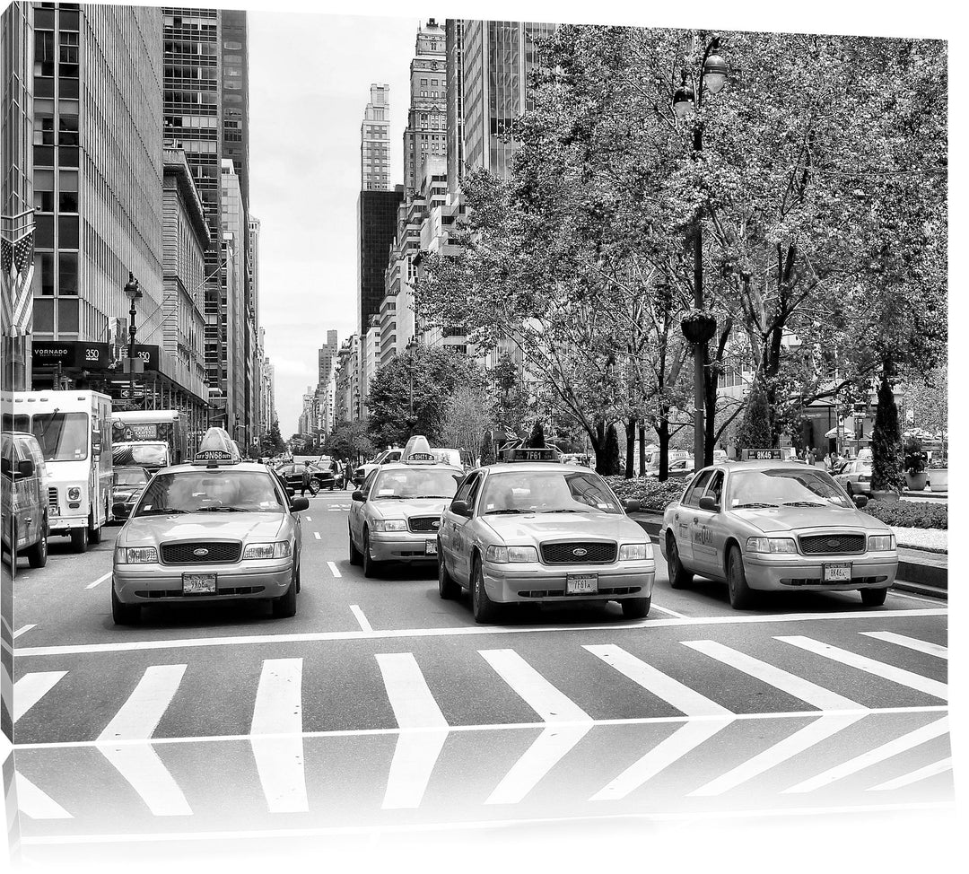Pixxprint Monocrome, Taxis in New York, Format: 100x70 auf Leinwand, 100x70