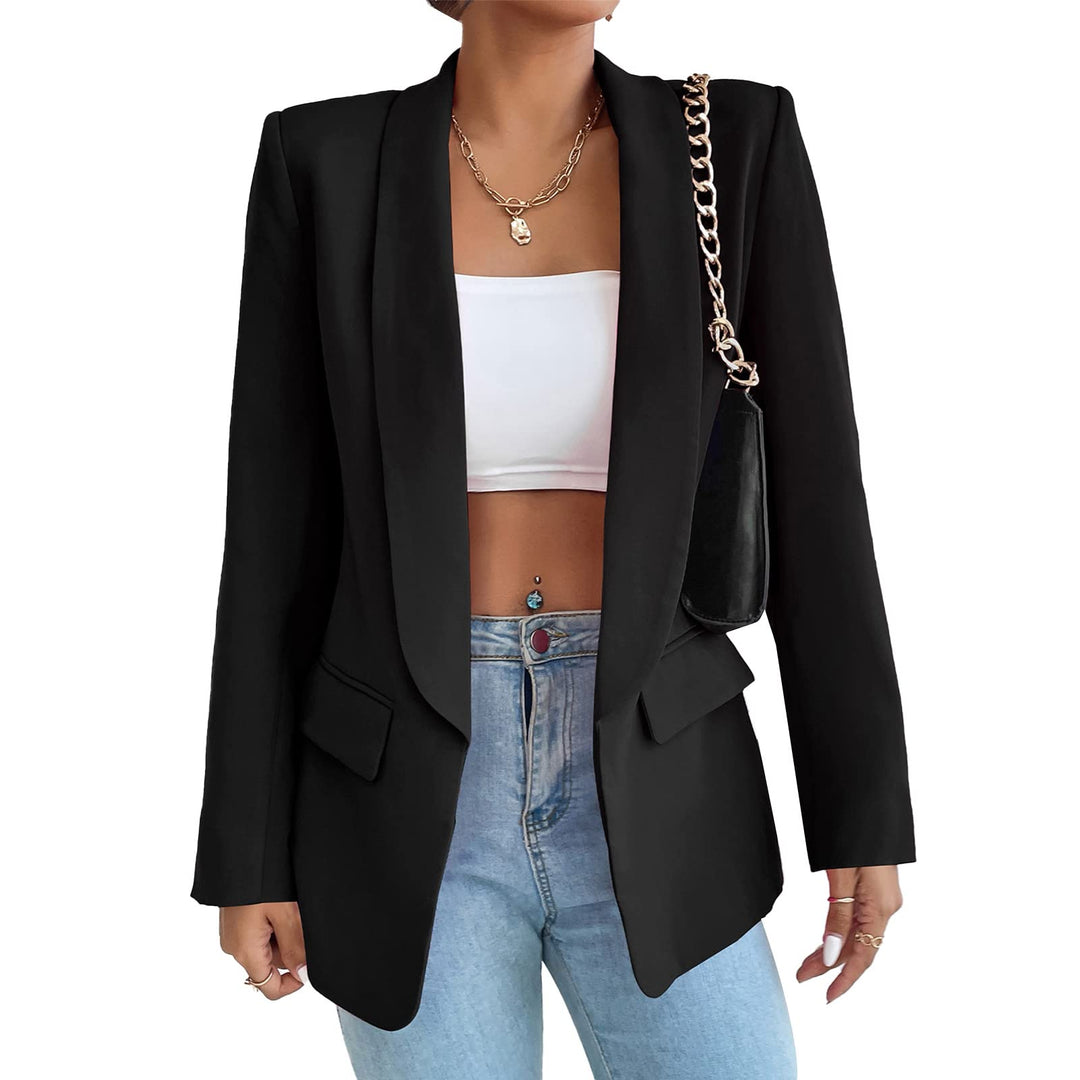 Damen Blazer Langer Casual Open Front Blazer Arbeit Büro Jacken mit Taschen Schwarz XS, Schwarz XS