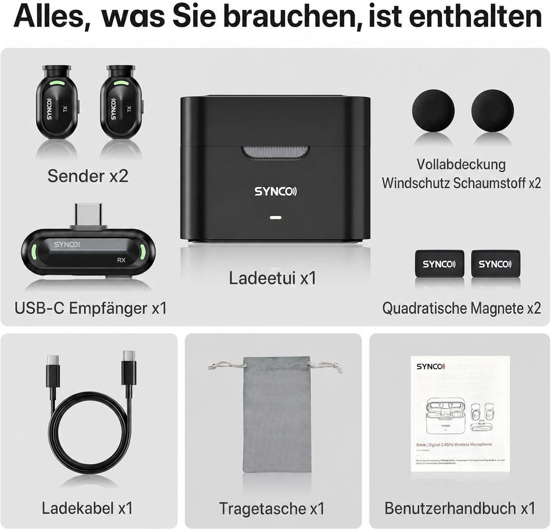 SYNCO SMICT KI Funkmikrofon für Android, Kabelloses Lavalier Mikrofon mit Echtzeit Übersetzung, AI A