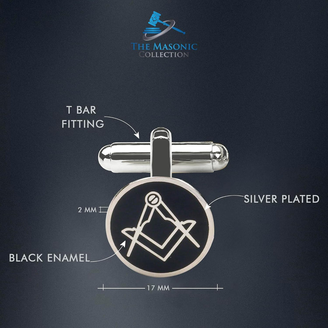 THE MASONIC COLLECTION - Schwarze Freimaurer-Krawatte und Manschettenknöpfe – 100 % Polygewebt mit Q