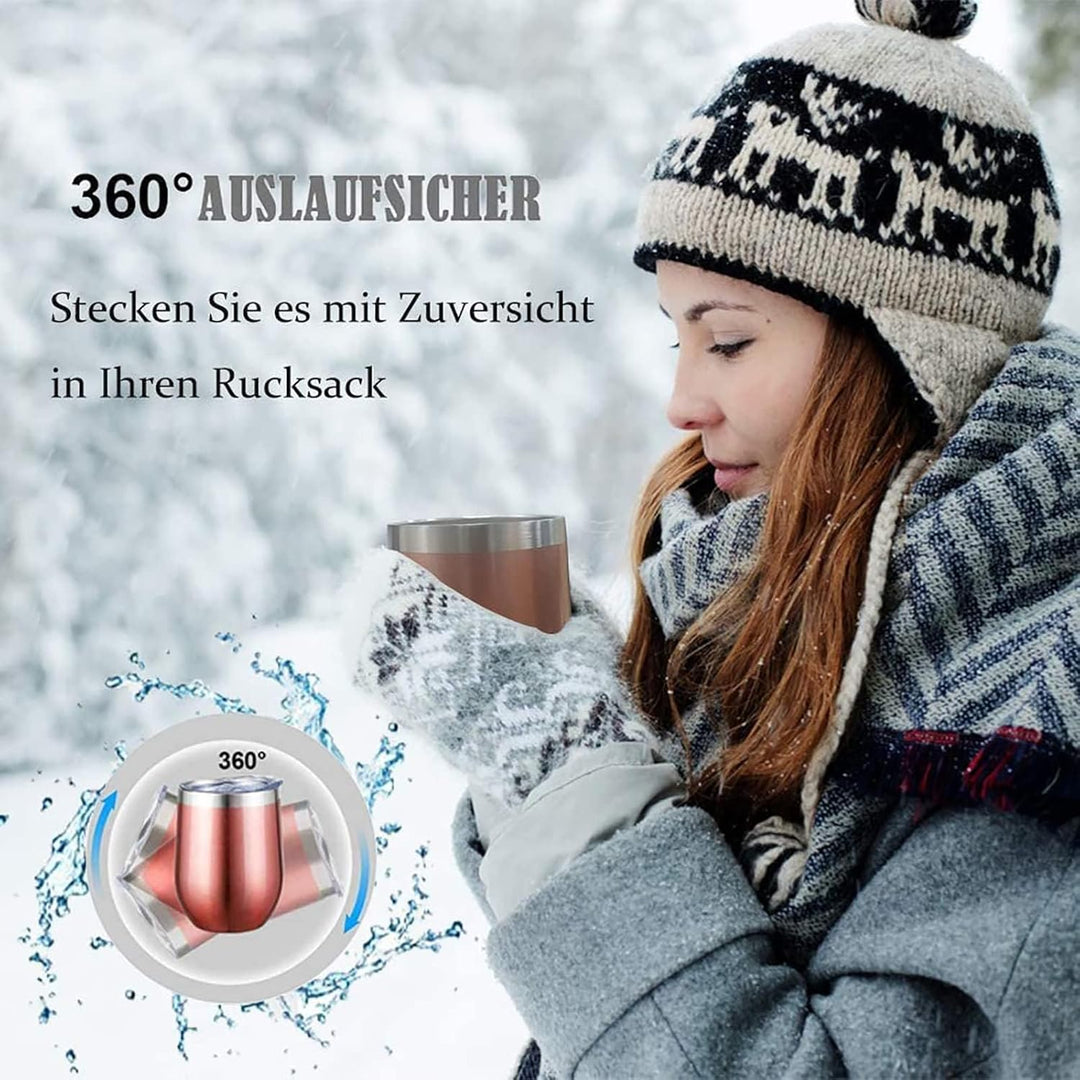 Weinbecher aus Edelstahl,2 Stück 12OZ Weingläser to go,hält 5h heiss/ 10h kalt,BPA-frei,Doppelwandig