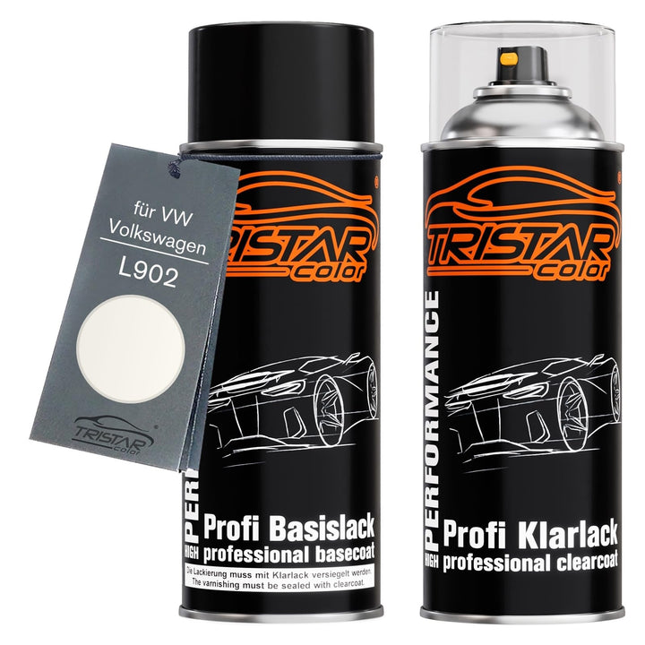 TRISTARcolor Autolack Spraydosen Set für VW/Volkswagen L902 Grauweiss Basislack Klarlack Sprühdose 4