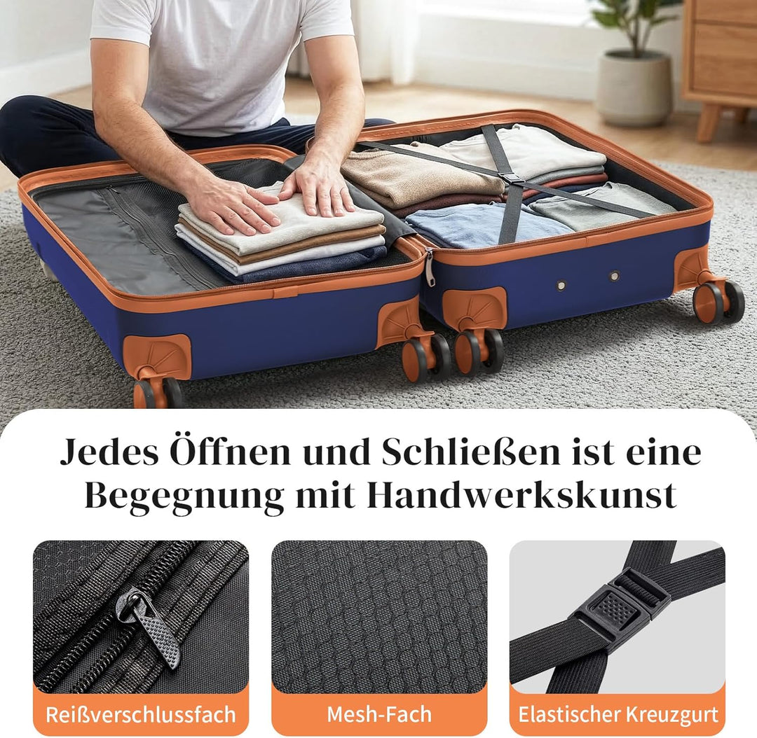 LEADZM Kofferset 3 teilig Hartschale, Koffer Set 3 stück aus ABS, Reisekoffer mit Rollen Gross, Hand