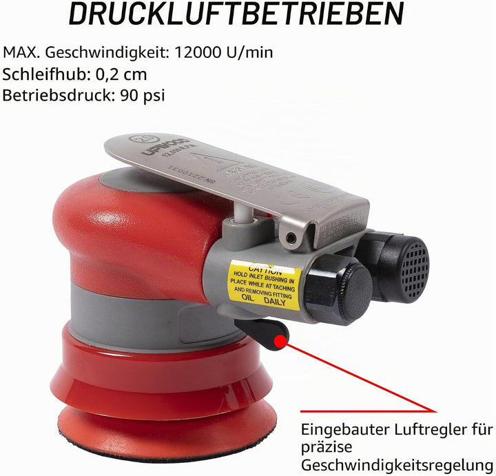 UPWOOD 75mm Druckluft-Exzenterschleifer, 3 Zoll, leicht, ohne Absaugung, 3/32" Hub, 12.000 U/min, mi