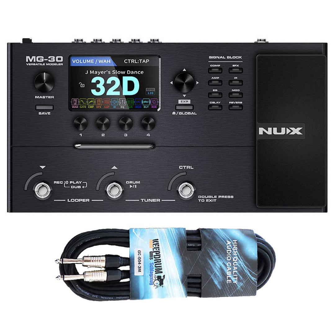 Nux MG-30 Guitar Modeling Multi-Effektgerät + keepdrum Klinkenkabel