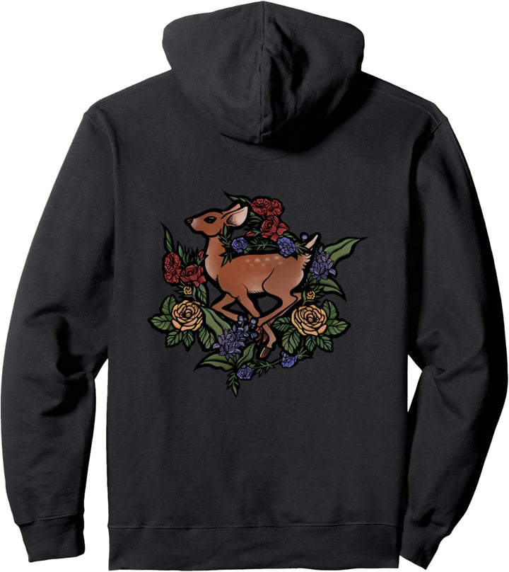 Floral Deer Art Doe Fawn designs Pullover Hoodie