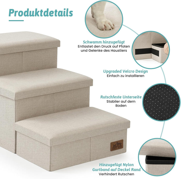 Hundetreppe für Kleine Hunde mit Stauraum, Breite Haustiertreppe Faltbare für Bett und Couch, Hunder