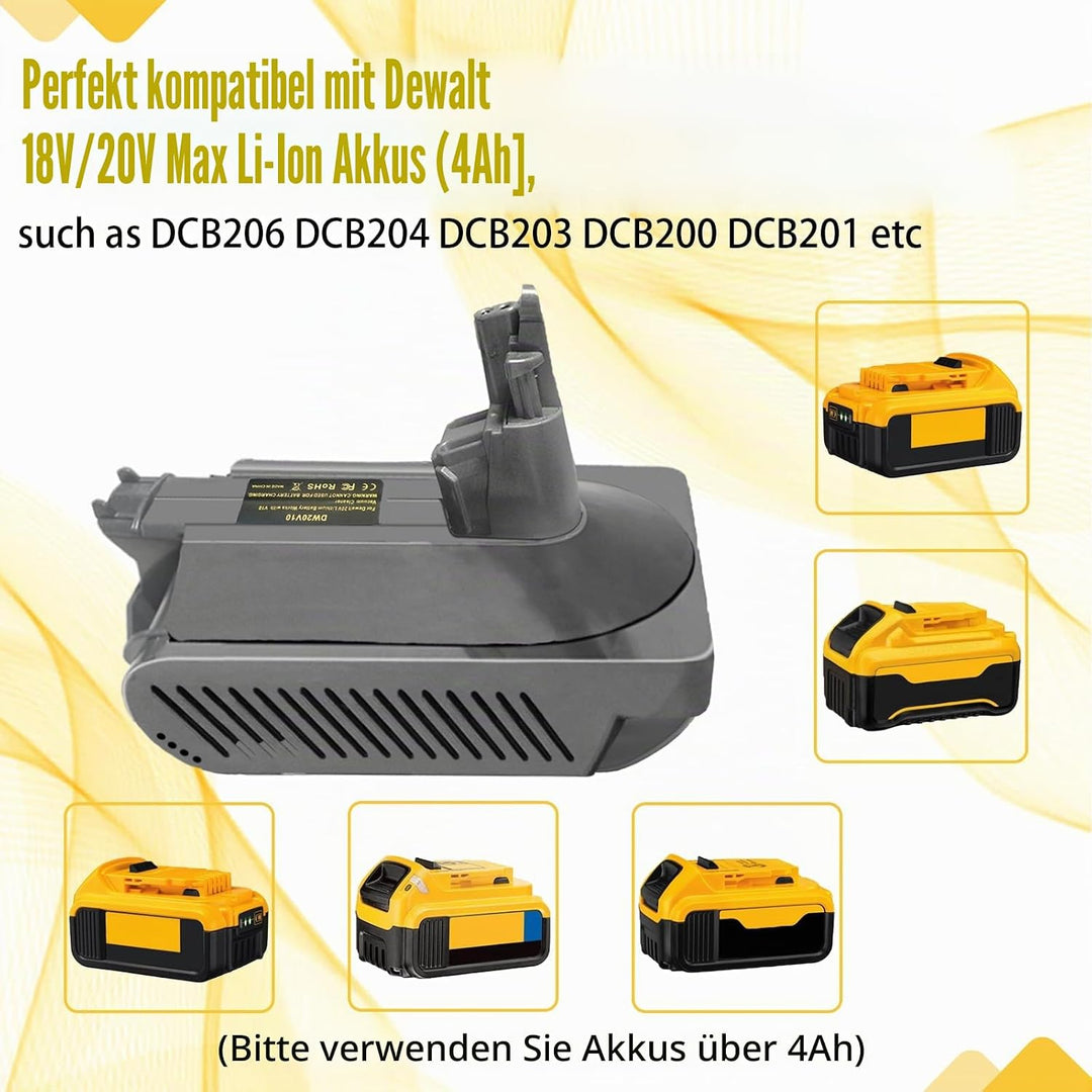 BTRUI V10 Adapter für Dewalt 18V 20V Lithium Batterie, umwandelbar für Dyson V10 SV12 Animal Absolut