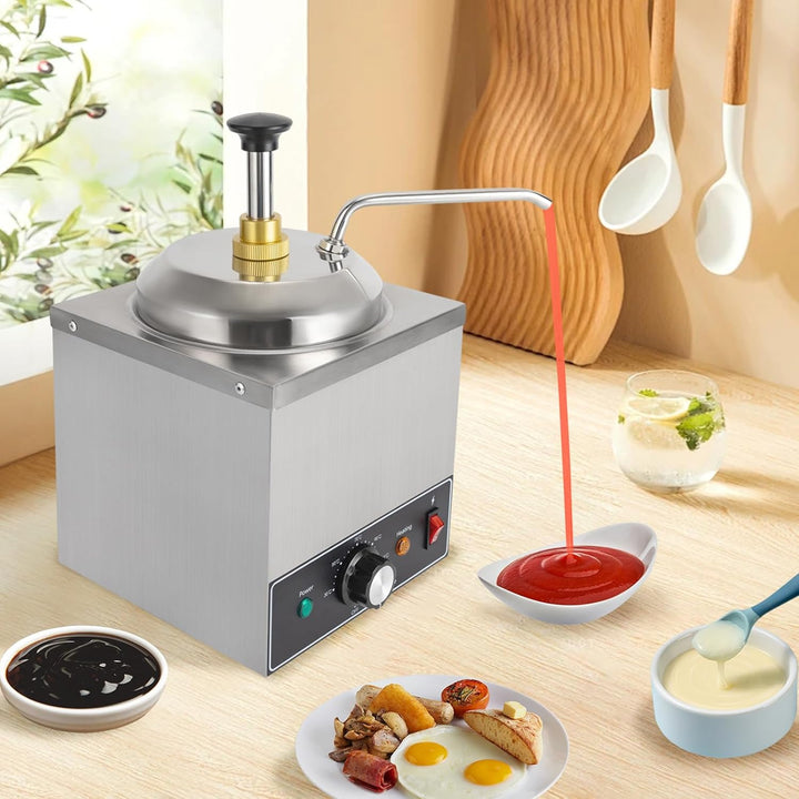 2L Edelstahl Sossenspender, 650W Sossenwärmer Elektrisch mit Pumpe, Gewerblicher Schokoladenwärmer,